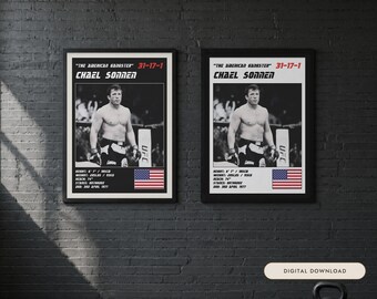 Plakat MMA Chaela Sonnena | Grafika ścienna do siłowni | Edycja biała i czarna | Pobieranie cyfrowe