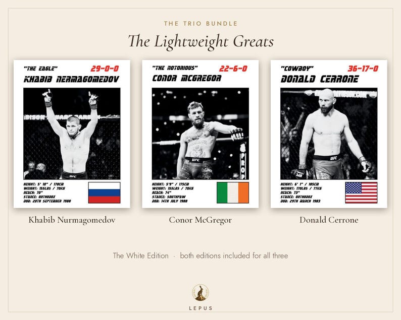 MMA-posters med 3 st | Lättviktsstjärnorna | Khabib, McGregor, Cerrone | Väggkonstpaket för gym | Digital nedladdning bild 4