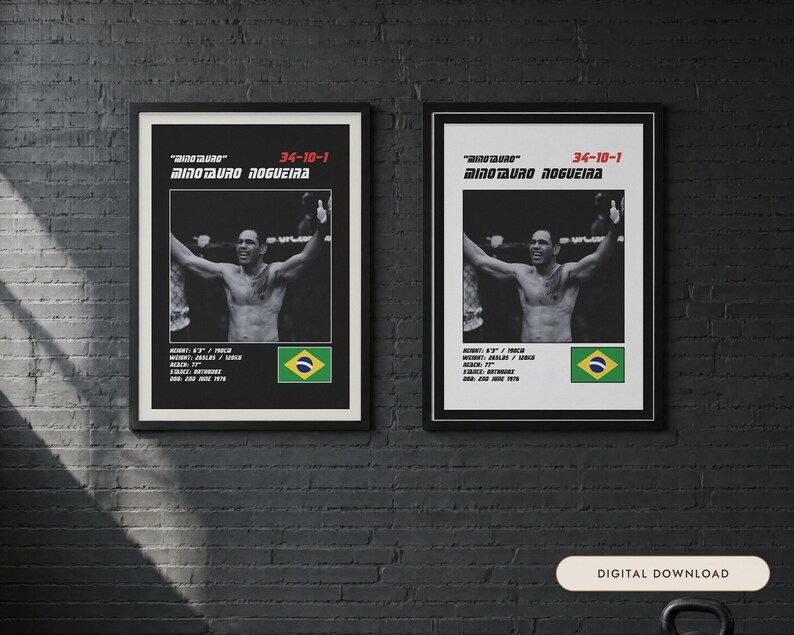 Minotauro Nogueira MMA Poster | Minotauro Fight Wall Art Print | Black and White Editions | Digital Download image 1