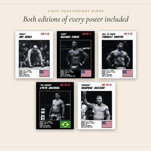 MMA Poster Set of 5 | Light Heavyweight Kings | Jon Jones, Evans, Griffin, Machida, Rampage | Fight Wall Art | Digital Download image 4