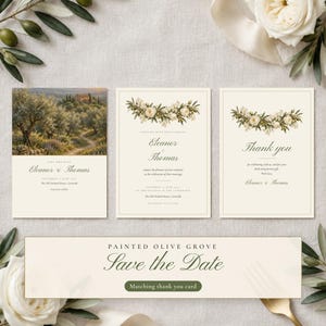 Painted Olive Wedding Invitation Template Suite, Save the Date, RSVP Card, Details Card, Editable Canva Invitation, 5x7 image 3
