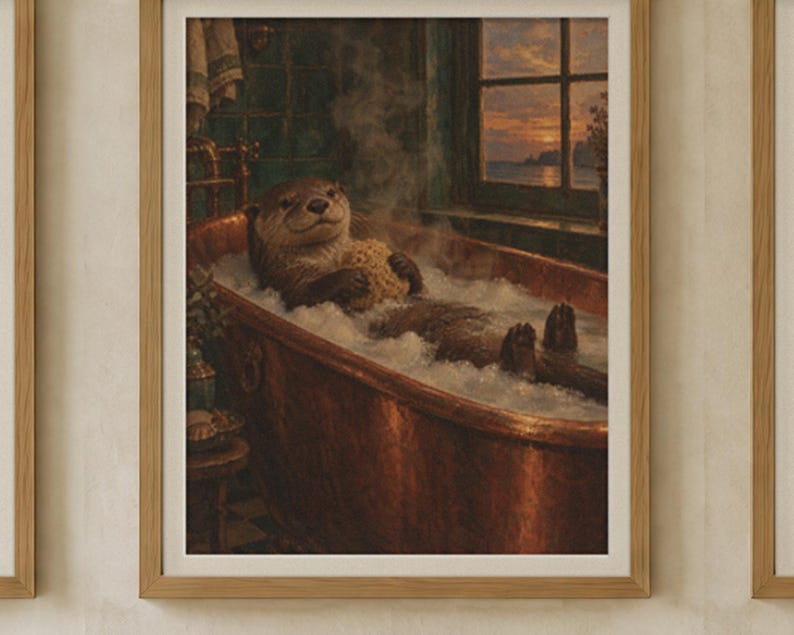 Kitchen and Bath Wall Art Bundle of 12 | Vintage Oil Painting Prints | Bathroom Animals and Kitchen Still Life | Digital Download image 2