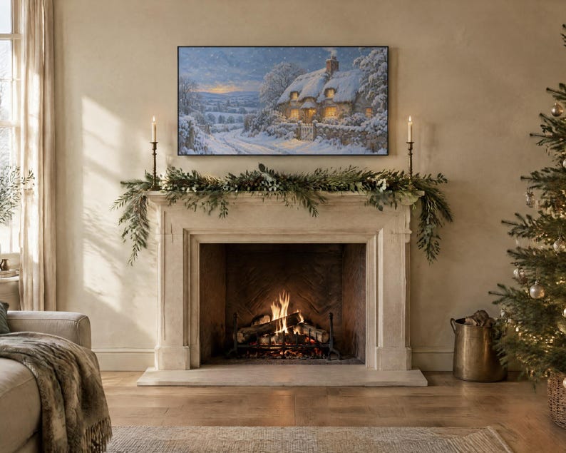 Winter Frame TV Art Set of 7, Snowy Oil Paintings (Digital Download) image 2