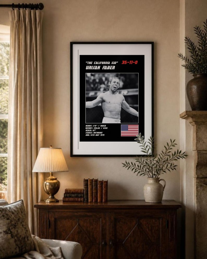 Plakat MMA Urijaha Fabera | Grafika ścienna „The California Kid Fight” | Edycje czarno-białe | Pobieranie cyfrowe zdjęcie 3