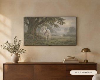 Frame TV Art: Mare and Foal, Antique Horse Oil Painting (Digital Download)