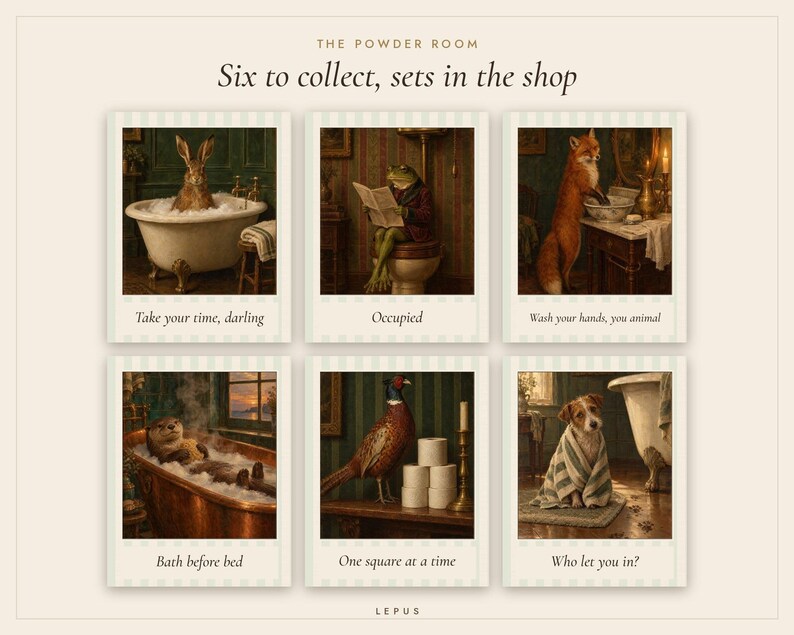 Fox at the Washstand Print | Funny Bathroom Wall Art | Vintage Animal Oil Painting | Wash your hands you animal | Digital Download image 8