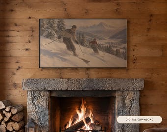 Frame TV Art: Pierwsze ślady, obraz olejny „Starzy narciarze”, dekoracje „Apres Ski” (pobranie cyfrowe)