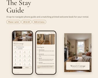 Welcome Book Template for Airbnb Hosts | Phone Guest Guide + Printable House Manual | Vacation Rental Welcome Book | Canva | UK & US