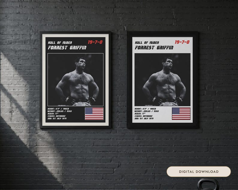 Forrest Griffin MMA Poster | Hall of Famer Fight Wall Art Print | Black and White Editions | Digital Download image 1