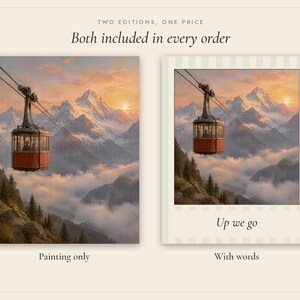 Red Cable Car Print, Vintage Alpine Oil Painting, Ski Wall Art (Digital Download) image 3