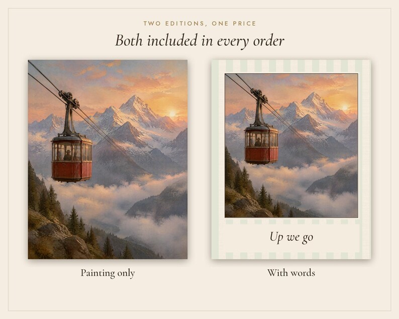 Red Cable Car Print, Vintage Alpine Oil Painting, Ski Wall Art (Digital Download) image 3