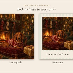 Dachshund Christmas Print, Vintage Oil Painting, Sausage Dog Gift (Digital Download) image 3
