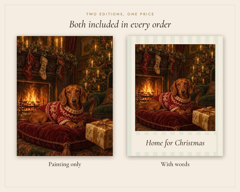 Dachshund Christmas Print, Vintage Oil Painting, Sausage Dog Gift (Digital Download) image 3