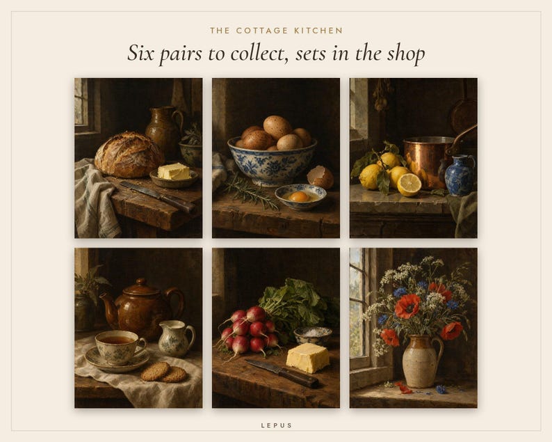 Sourdough and Butter Kitchen Print Set of 2 | Still Life Oil Painting and Kitchen Quote | Cottage Kitchen Art | Digital Download image 7