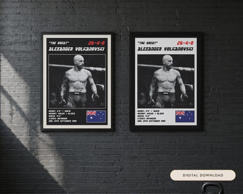 Alexander Volkanovski MMA Poster | Gym Wall Art Print | White and Black Editions | Digital Download image 1