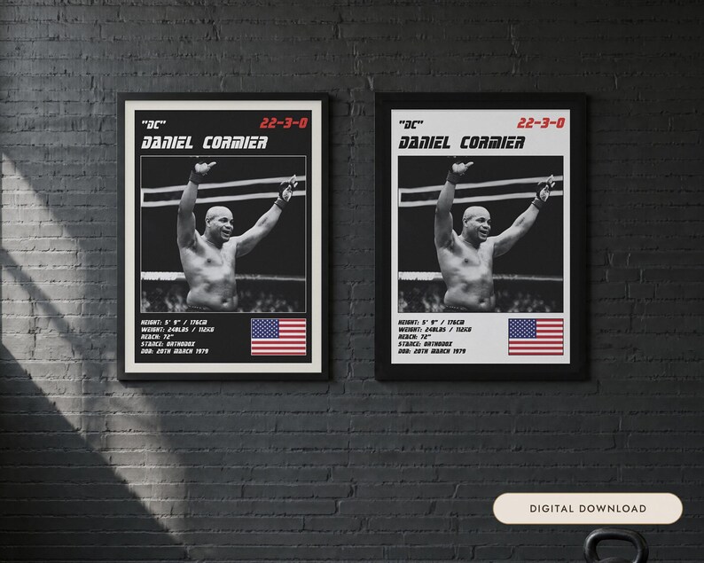 Plakat MMA Daniela Cormiera | Grafika ścienna do siłowni | Edycja biała i czarna | Pobieranie cyfrowe zdjęcie 1