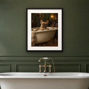 French Bulldog Bathroom Wall Art, Funny Dog Oil Painting Print (Digital Download) image 4