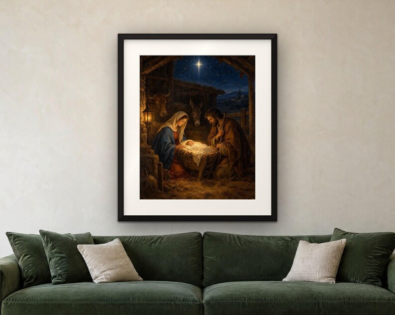 Nativity Print, Vintage Christmas Oil Painting, Christian Wall Art (Digital Download) image 4