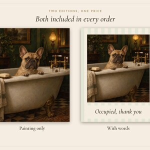 French Bulldog Bathroom Wall Art, Funny Dog Oil Painting Print (Digital Download) image 3