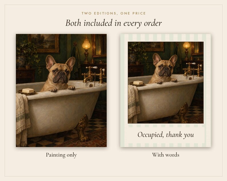 French Bulldog Bathroom Wall Art, Funny Dog Oil Painting Print (Digital Download) image 3