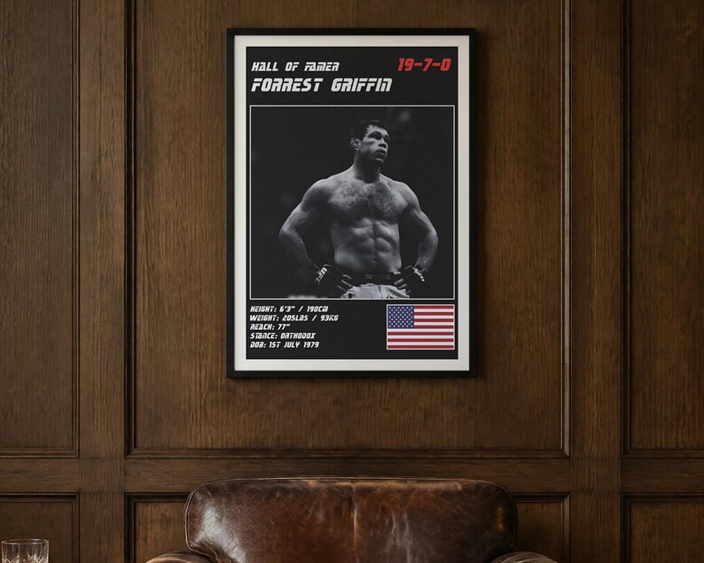 Forrest Griffin MMA Poster | Hall of Famer Fight Wall Art Print | Black and White Editions | Digital Download image 2