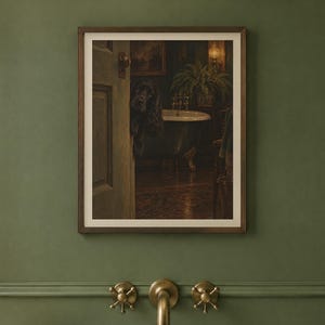 Cocker Spaniel Bathroom Wall Art, Funny Peeking Dog Oil Painting Print (Digital Download) image 2