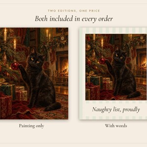 Black Cat Christmas Print, Vintage Oil Painting, Cat Lover Gift (Digital Download) image 3