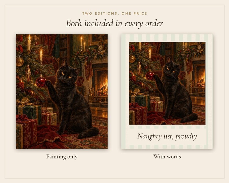 Black Cat Christmas Print, Vintage Oil Painting, Cat Lover Gift (Digital Download) image 3