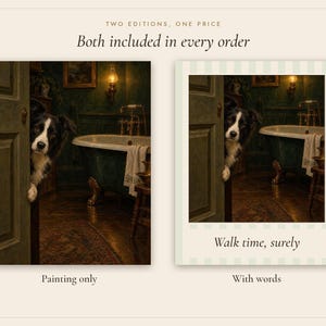 Décoration murale pour salle de bain : Border Collie, reproduction d'une peinture à l'huile représentant un chien qui jette un coup d'œil amusant (téléchargement numérique) image 3