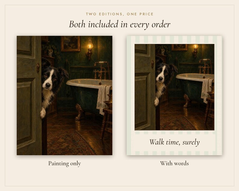 Décoration murale pour salle de bain : Border Collie, reproduction d'une peinture à l'huile représentant un chien qui jette un coup d'œil amusant (téléchargement numérique) image 3
