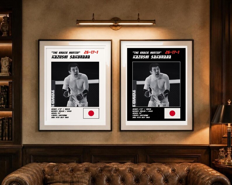 Kazushi Sakuraba MMA Poster | The Gracie Hunter Fight Wall Art Print | Black and White Editions | Digital Download image 4