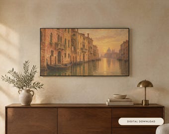 Frame TV Art: Venetië bij avond, antiek landschap olieverfschilderij (digitale download)