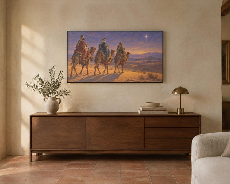 Frame TV Art: De Drie Koningen, Christelijk kerstschilderij in olieverf (digitale download) afbeelding 2