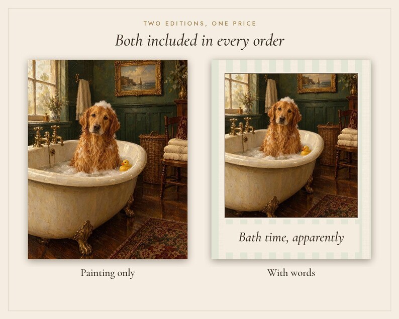 Golden Retriever Bathroom Wall Art, Funny Vintage Oil Painting Print, Dog Lover Gift (Digital Download) image 3