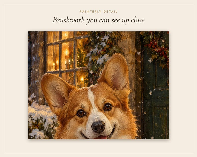 Corgi Christmas Print, Vintage Oil Painting, Corgi Gift (Digital Download) image 5
