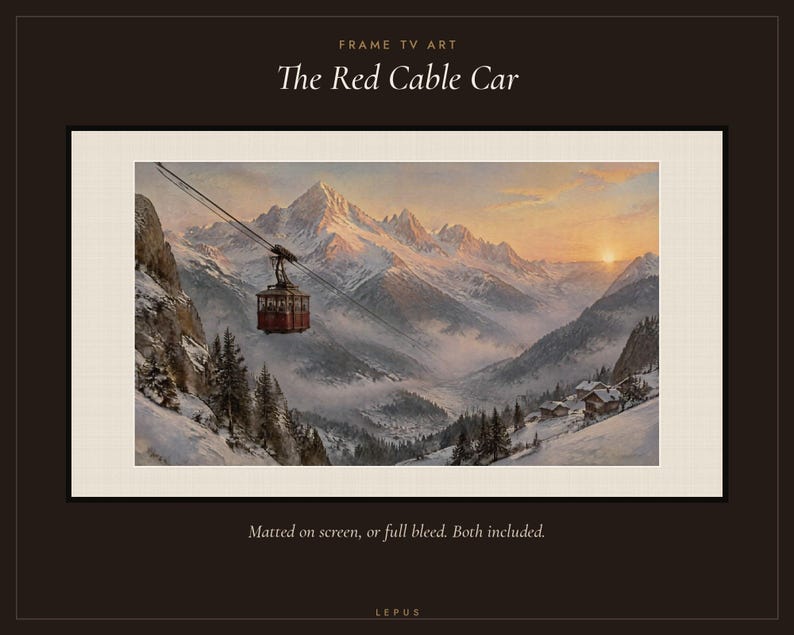 Frame TV Art: The Red Cable Car, Alpine Mountain Oil Painting (Digital Download) image 3