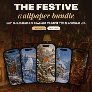 Christmas and Winter Phone Wallpaper Bundle, 14 Oil Paintings | iPhone, iPad and Desktop Backgrounds | Digital Download