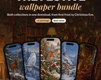 Christmas and Winter Phone Wallpaper Bundle, 14 Oil Paintings | iPhone, iPad and Desktop Backgrounds | Digital Download