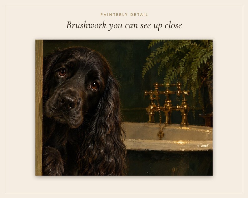 Cocker Spaniel Bathroom Wall Art, Funny Peeking Dog Oil Painting Print (Digital Download) image 5