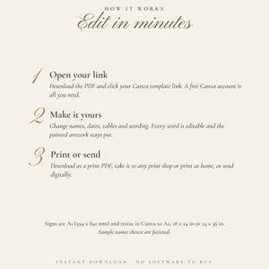 Painted Olive Wedding Seating Chart Template, Welcome Sign, Order of the Day Sign, Editable Canva Wedding Signs Set, Olive Garland image 6