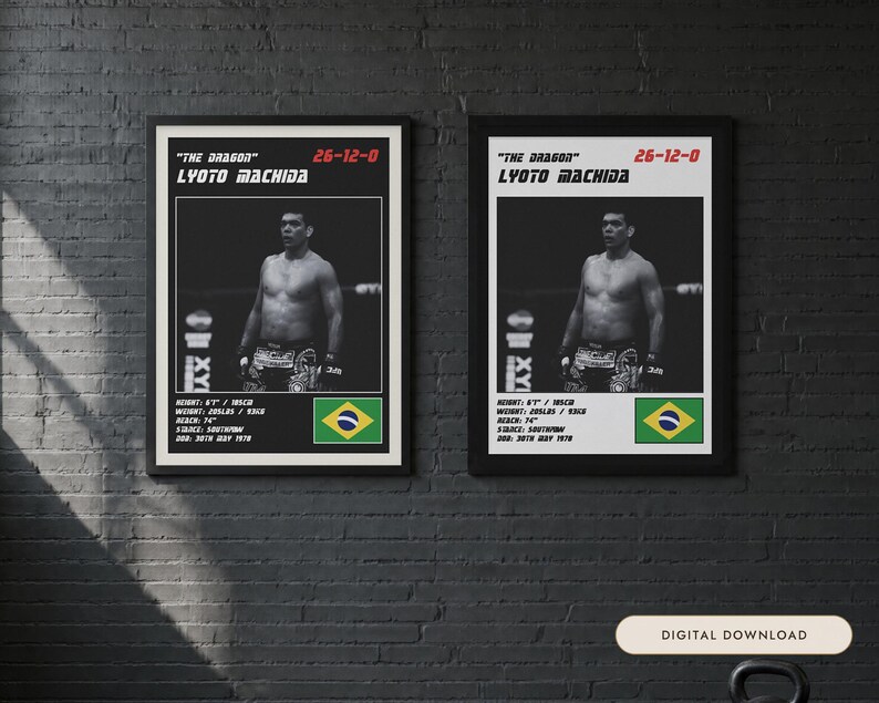 Lyoto Machida MMA Poster | The Dragon Fight Wall Art Print | Black and White Editions | Digital Download image 1