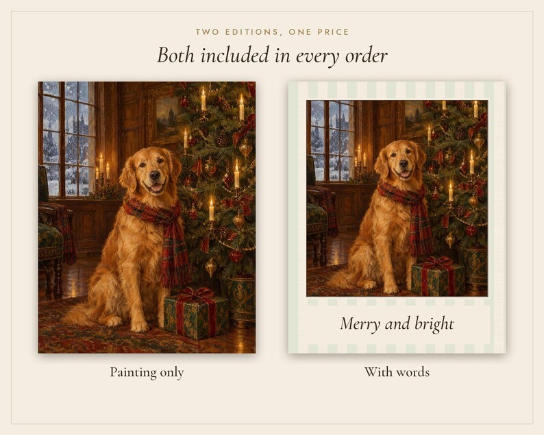 Golden Retriever Christmas Print, Vintage Oil Painting, Dog Lover Gift (Digital Download) image 3