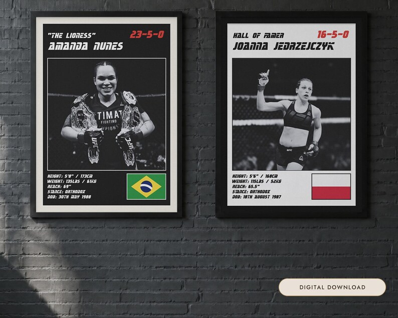 Póster doble de MMA / Reinas de la jaula / Amanda Nunes, Joanna Jedrzejczyk / Arte mural de lucha / Descarga digital imagen 1