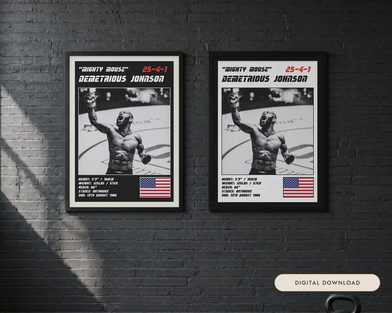 Demetrious Johnson MMA Poster | Gym Wall Art Print | White and Black Editions | Digital Download image 1