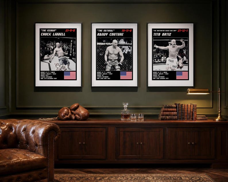MMA Poster Set of 3 | The Light Heavyweight Legends | Liddell, Couture, Ortiz | Gym Wall Art Bundle | Digital Download image 3