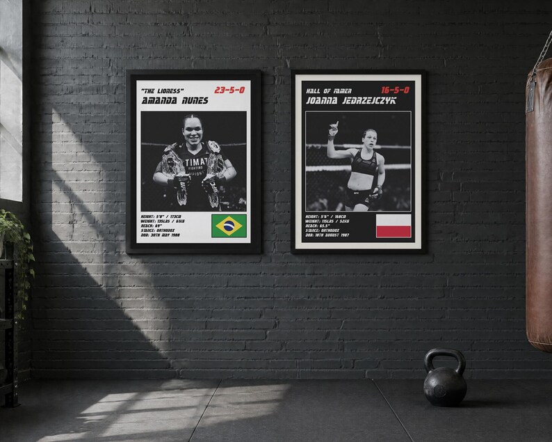 Póster doble de MMA / Reinas de la jaula / Amanda Nunes, Joanna Jedrzejczyk / Arte mural de lucha / Descarga digital imagen 2