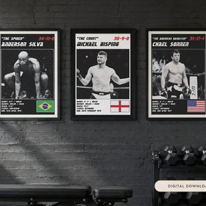 MMA Poster Set of 3 | The Middleweight Masters | Silva, Bisping, Sonnen | Gym Wall Art Bundle | Digital Download image 1