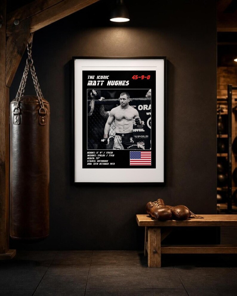 Poster di Matt Hughes per MMA / Stampa artistica da parete per palestra / Edizioni in bianco e nero / Download digitale immagine 3