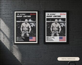 Plakat Randy'ego Couture'a MMA | Grafika ścienna do siłowni | Edycje białe i czarne | Pobieranie cyfrowe