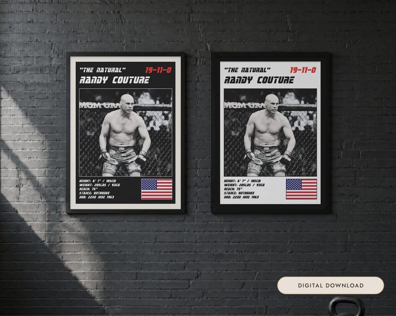 Randy Couture MMA Poster | Gym Wall Art Print | White and Black Editions | Digital Download image 1